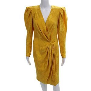 Andrea Odicini Womens Silk Polka Dot Pleated Wrap Dress Yellow Size 42